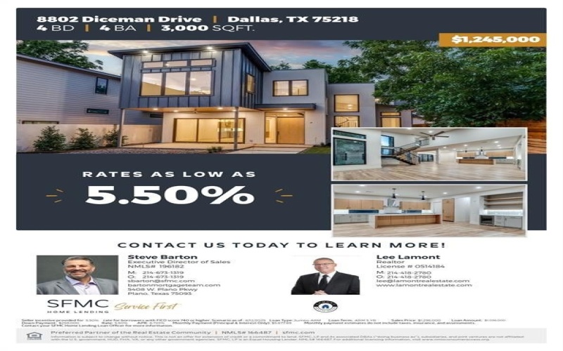 8802 Diceman Drive, Dallas, TX 75218, 4 Habitaciones Habitaciones , ,5 BañosBaños,Residential,En Venta,8802 Diceman Drive,0,20981035