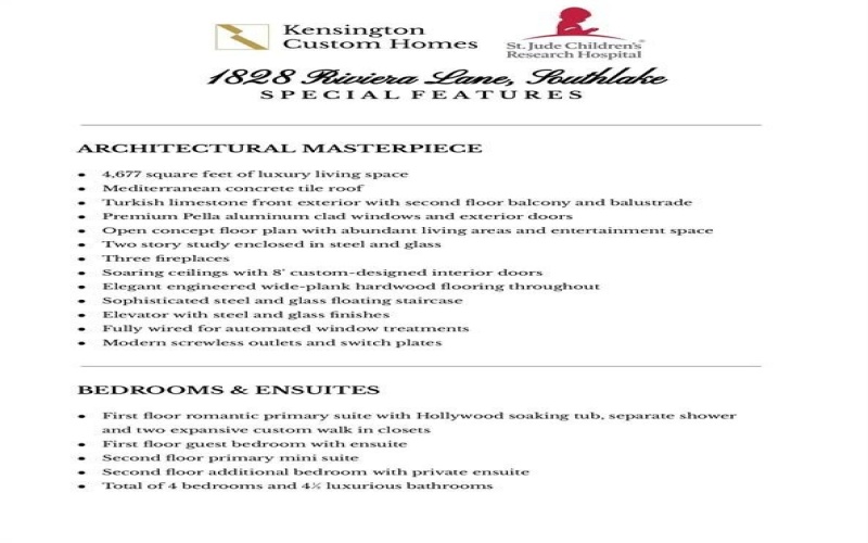 1828 Riviera Lane, Southlake, TX 76092, 4 Bedrooms Bedrooms, ,5 BathroomsBathrooms,Residential,For Sale,1828 Riviera Lane,0,21136275