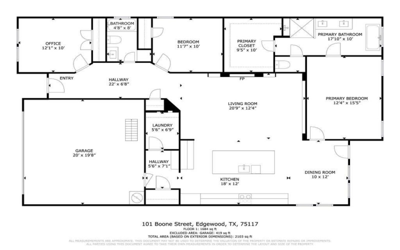 101 Boone Street, Edgewood, TX 75117, 3 Bedrooms Bedrooms, ,2 BathroomsBathrooms,Residential,For Sale,101 Boone Street,0,21190724